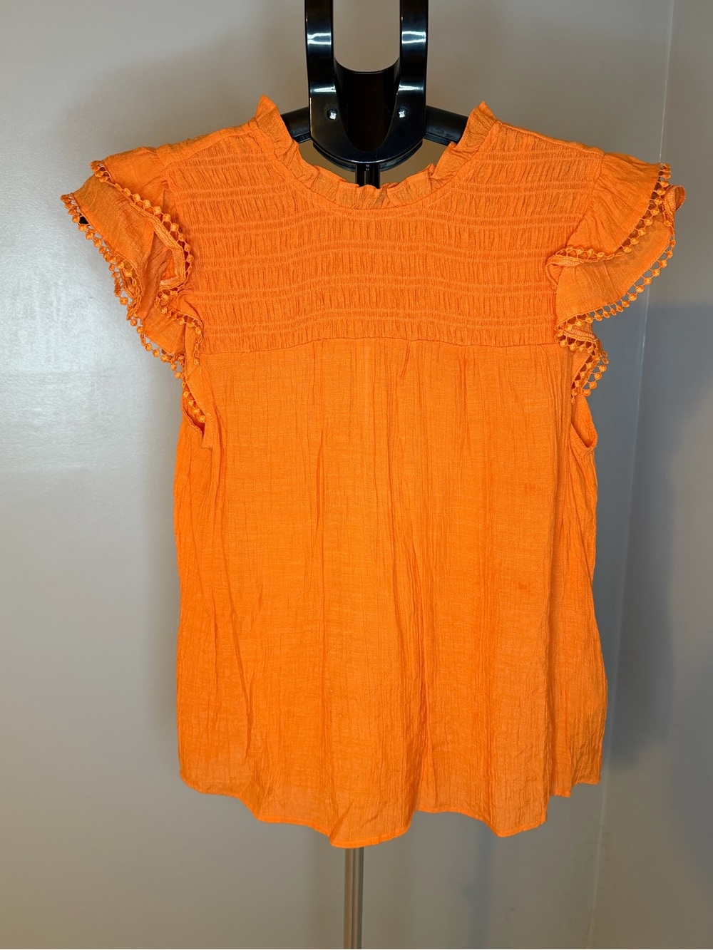 Nanette Lepore Orange Smocked Flutter-Sleeve Blouse